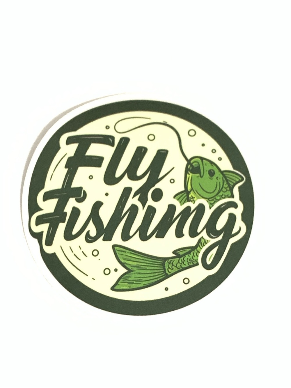 Green Fly Fishing Round Sticker